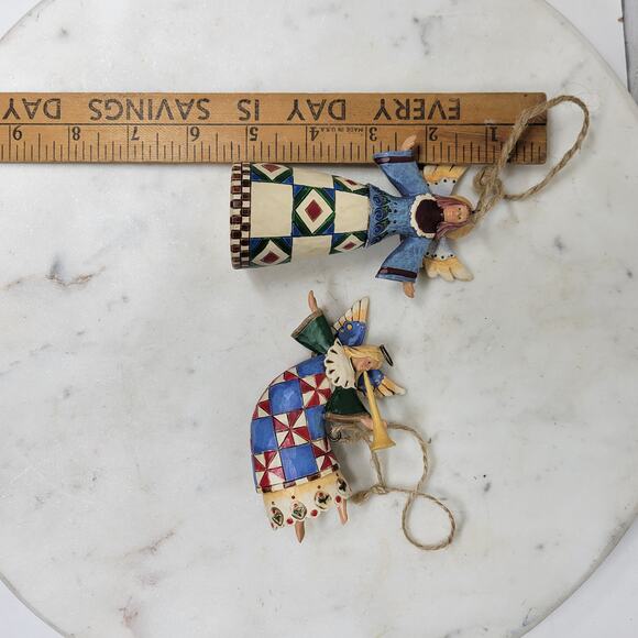 Jim Shore Heartwood Creek Angels 2002 Pair Mini 4" Folk Art Patchwork Figurines - Picture 12 of 12